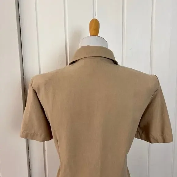 Vintage Y2K Talbots Button Front Shirt Dress Beige Midi Shell Buttons 10 - Picture 6 of 8